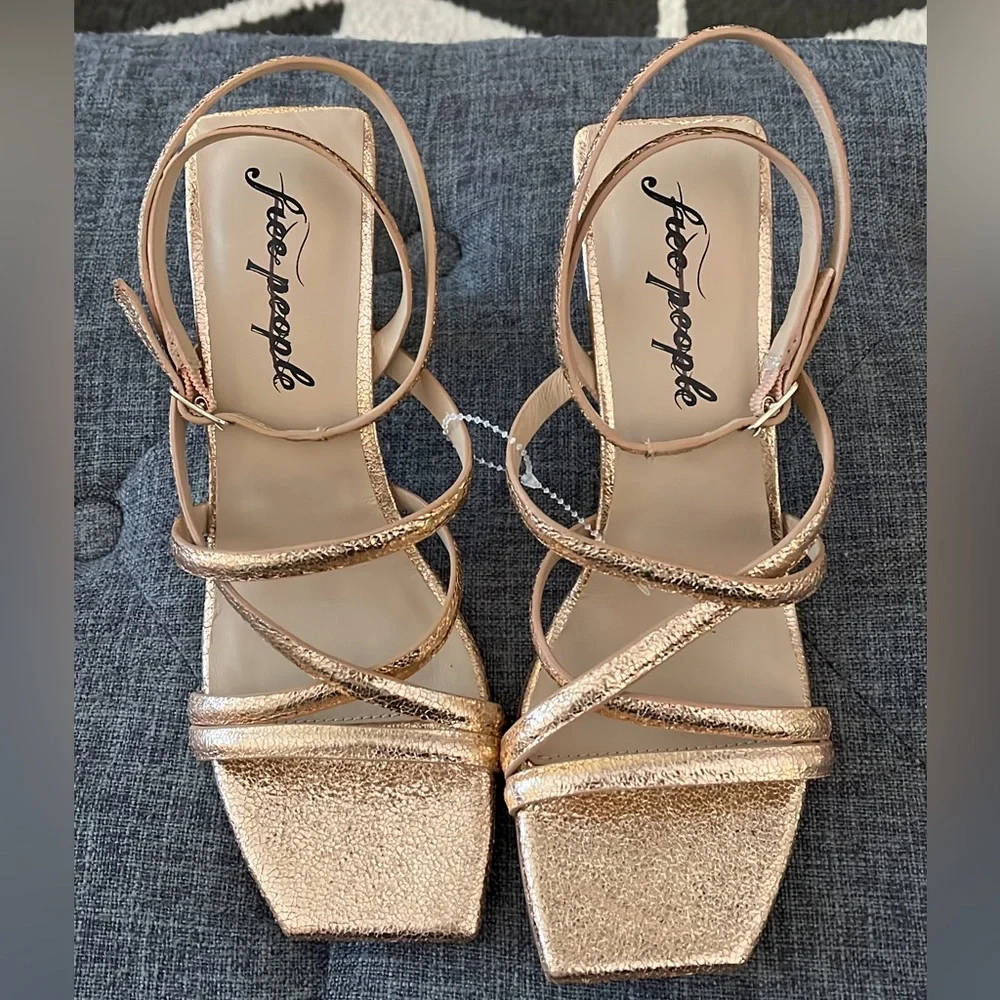 NWT Free People Faye Strappy Heels sz 7 Rose Gold Ankle Wrap - Picture 1 of 4